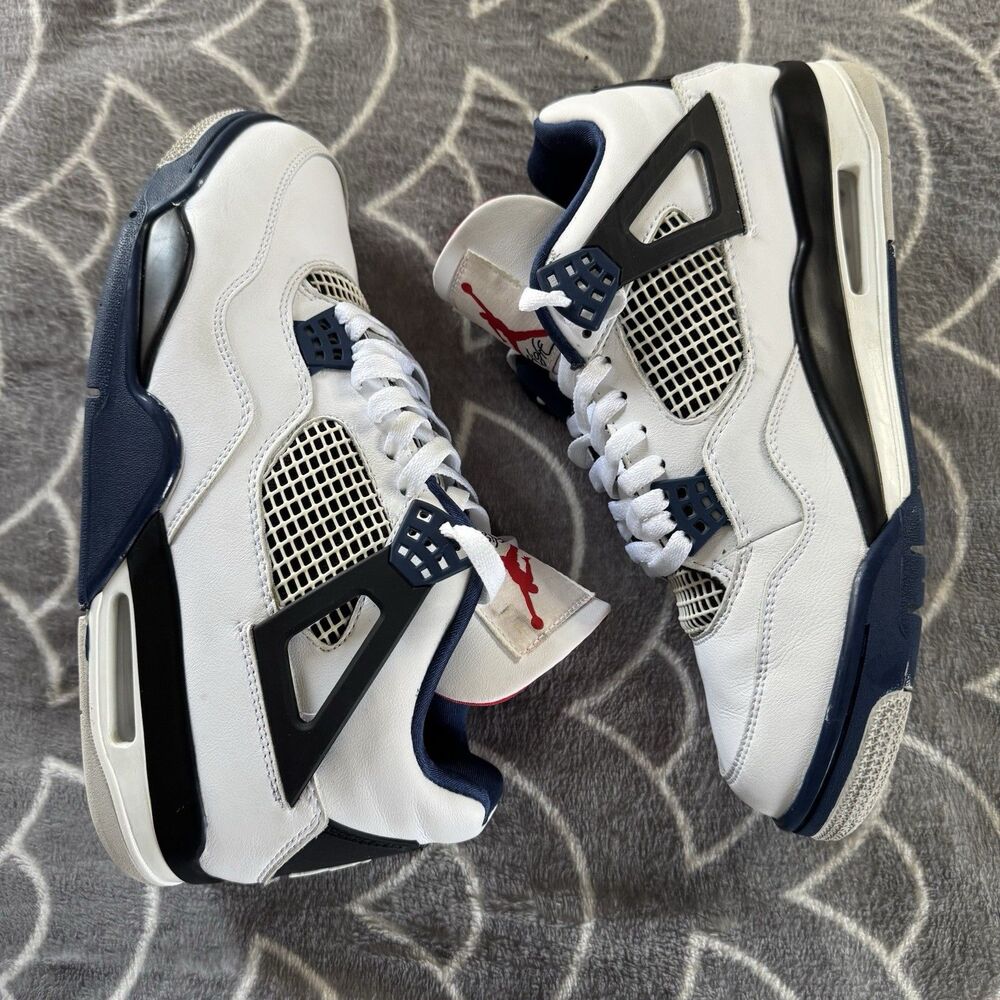 Jordan Air Jordan 4 Retro White Navy Black Men's Sneaker Size 10 - Picture 5 of 16